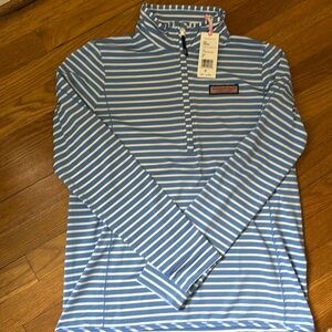 Vineyard Vines UPF 50+ Women's Sankaty Shep Shirt Breaker Blue Stripe zip